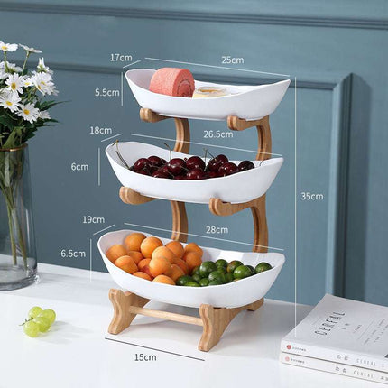 Multi-layer plastic fruit rack with geometric design in multiple colors for versatile home storage
