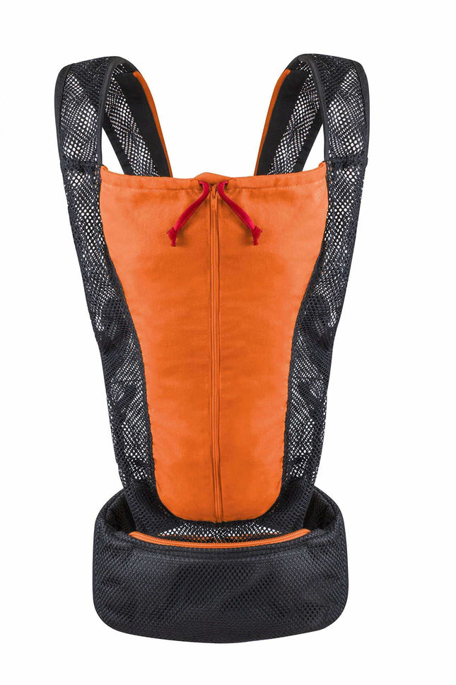 phil&teds Airlight Baby Carrier in orange, lightweight and compact with padded belt for easy self-storage and adjustable ergonomic design for newborns and toddlers
