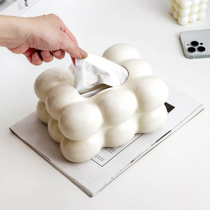 Modern minimalist ceramic Cotton Candy Tissue Box with electroplated finish in white, silver, and milk yellow colors