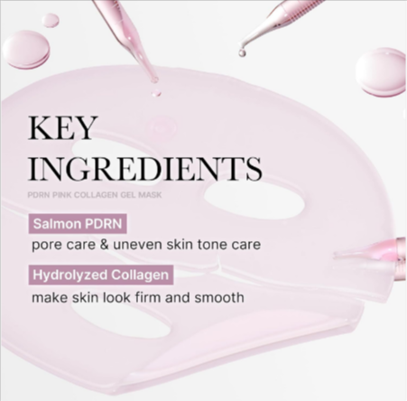 Hydrating collagen facial mask on a white background showing infused serum and breathable fabric design