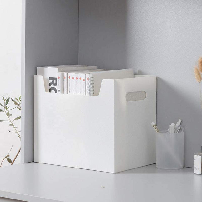 Folding desktop book storage box in white for office and dorm organization