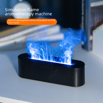 Colorful Flame Aromatherapy Humidifier with vibrant colors and sleek square design emitting gentle mist for home ambiance and relaxation