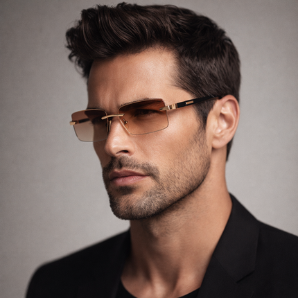AURA Rimless Rectangle Tinted Shades by DIPU KUMAL lightweight rimless sunglasses with tinted lenses and UV protection