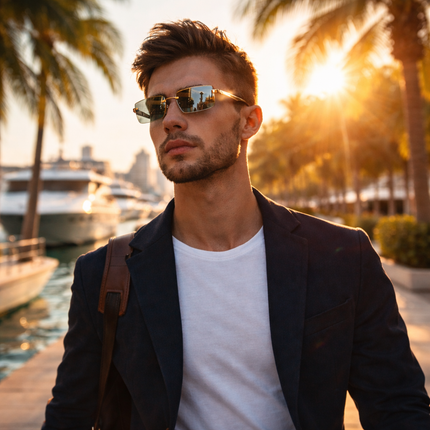 AURA Rimless Rectangle Tinted Shades by DIPU KUMAL lightweight polarized sunglasses with UV protection and anti-glare lenses