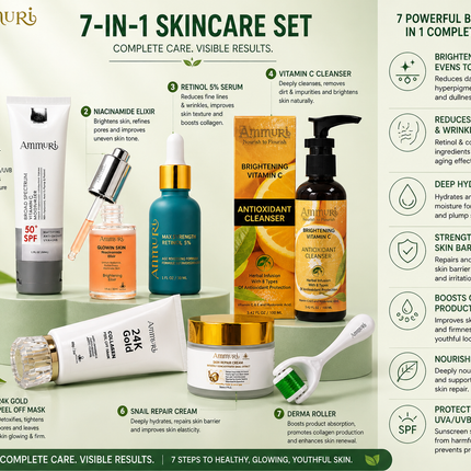 7-in-1 Anti-Ageing Skincare Set | Retinol, Niacinamide & Vitamin C | Ammuri