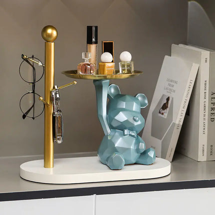 Creative Geometric Tray with Bear - Modern Home Decor