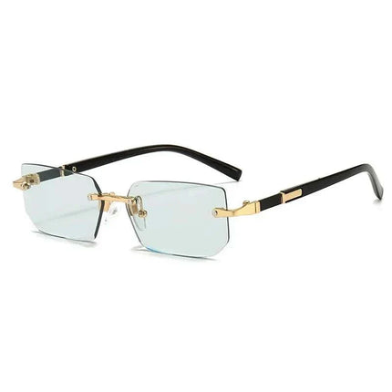 AURA Rimless Rectangle Tinted Shades by DIPU KUMAL lightweight glare-reducing sunglasses with UV protection and flexible TR90 frame