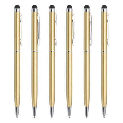 MECCANIXITY 6pcs Metal Stylus Pen Ballpoint Pen 2 in 1 Universal Retractable Ink Pen with Stylus Tips for All Capacitive Touch Screen Device Gold