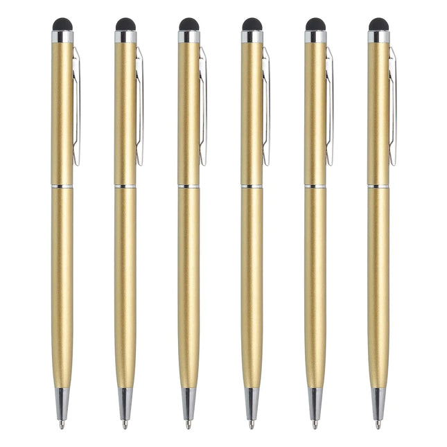 MECCANIXITY 6pcs Metal Stylus Pen Ballpoint Pen 2 in 1 Universal Retractable Ink Pen with Stylus Tips for All Capacitive Touch Screen Device Gold