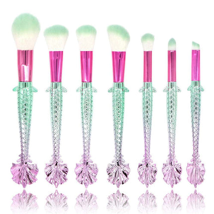 7-piece makeup brush set with yellow-green gradient soft rayon bristles and ergonomic handles