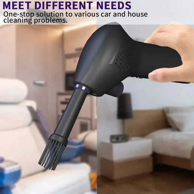 Cordless electric air duster with 15000mAh battery and Type-C charging for keyboard cleaning.