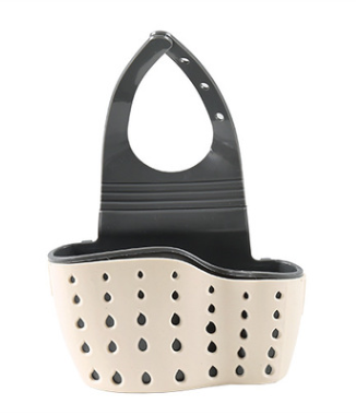 Adjustable rubber sink drainer basket for kitchen storage with hooks and quick drainage design