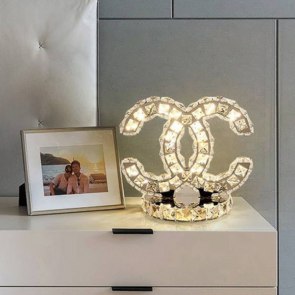 Modern stainless steel crystal table lamp with remote control and multi-color dimming options