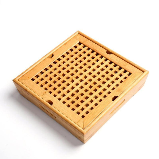 Bamboo tea tray set with natural durable bamboo surface in two sizes for home and office use
