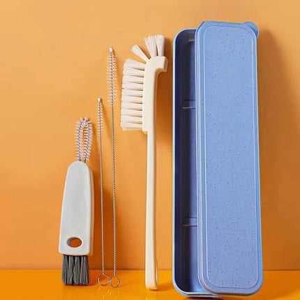 4pcs Washing Tool Set with beige and blue brushes in storage box