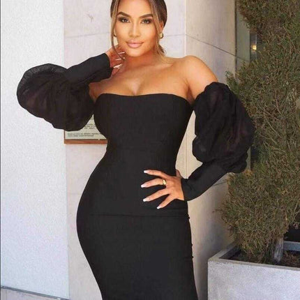 One-Shoulder Long Sleeve Slimming Bandage Dress