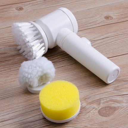 Electric cleaning brush with three interchangeable heads for bathtub and home cleaning tasks