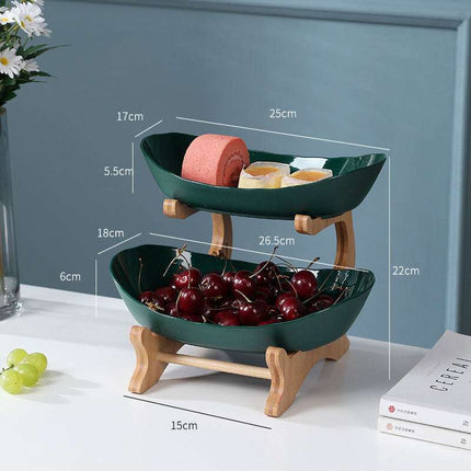 Multi-layer fruit rack in beige with geometric design for versatile home storage and display