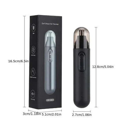 2-in-1 USB rechargeable nose and hair trimmer with stainless steel blades and detail attachment