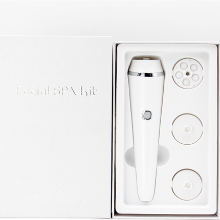 Multifunctional handmade acrylic facial cleansing brush with three interchangeable heads and USB charging cable for deep skin cleansing and facial massage