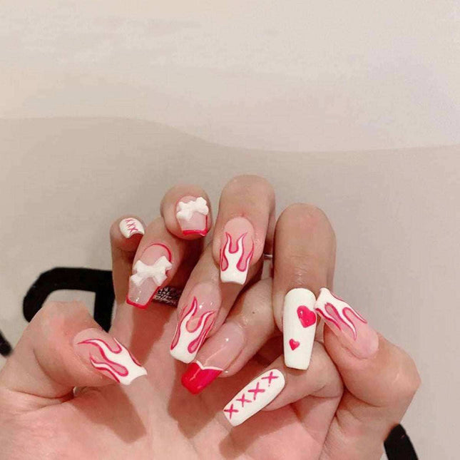 Flame Bow Wear Nail removable nail patches with vibrant flame bow design on plastic material for easy nail art application