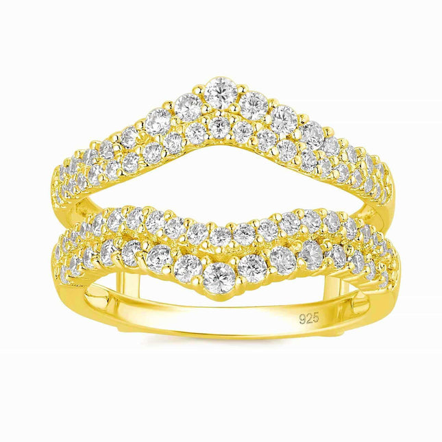 Newshe Jewellery AAAAA yellow gold plated 925 sterling silver curved bridal ring enhancer with cubic zirconia stones size 7