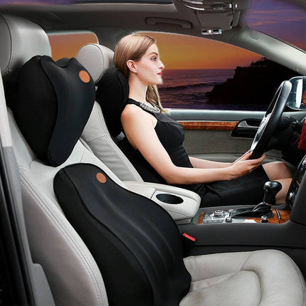 Memory foam car cushion with lumbar support and adjustable neck pillow for ergonomic all-season comfort in vehicle seats