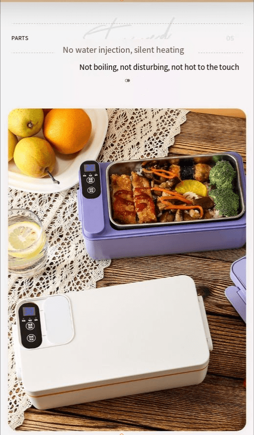 Electric Heated Lunch Box XL portable 1-liter capacity with stainless steel liner and USB charging
