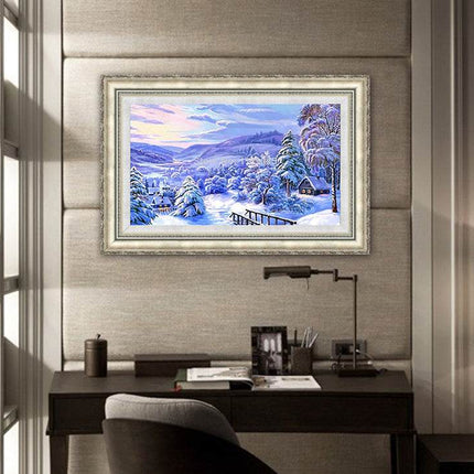 Snow Scene Diamond Landscape Painting showing a vibrant snowy landscape with 3D effect for home decoration