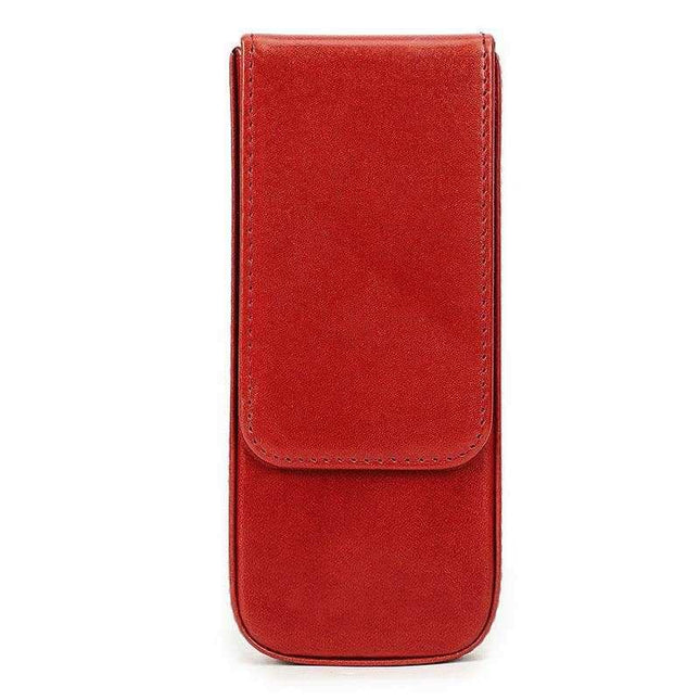 Set of three handmade leather pen cases with magnetic drawers in multiple colors for pen organization and protection