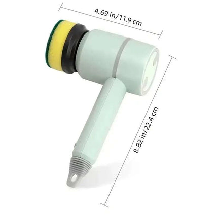 Cordless electric spin scrubber cleaning kitchenware with brush head attachments