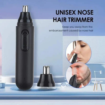 2-in-1 USB rechargeable nose and hair trimmer with stainless steel blades and detail head attachment