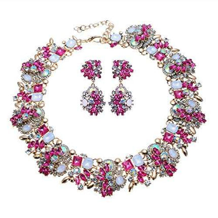 Vintage crystal rhinestone rhinestone statement choker necklace and matching earrings set for women in rose gold