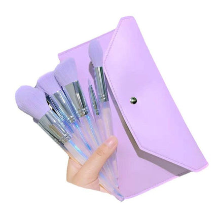 10-piece purple makeup brush set with synthetic fiber bristles and stylish storage bag