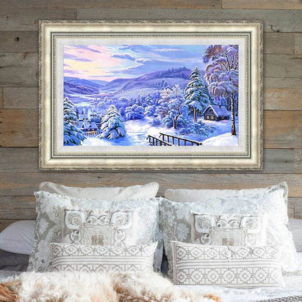 Snow Scene Diamond Landscape Painting showcasing a vibrant snowy winter landscape for home decor