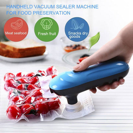 Compact vacuum sealing machine in gold and blue for home food preservation and storage