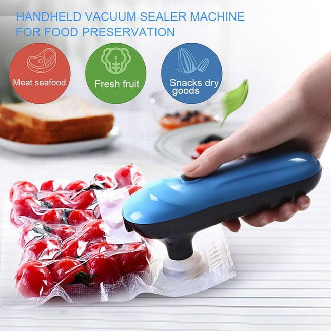 Compact vacuum sealing machine in gold and blue for home food preservation and storage