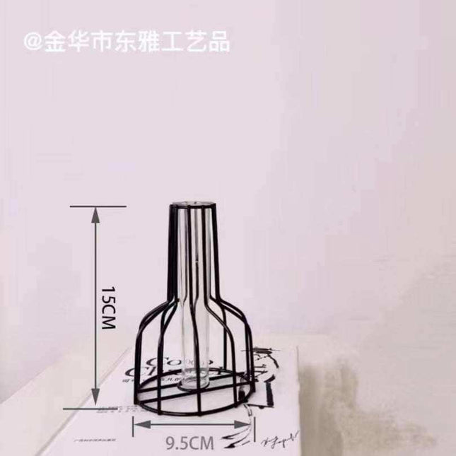 Nordic style iron metal vase with glass test tube for hydroponic decor, minimalist design