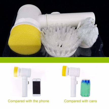 Electric cleaning brush with three interchangeable stiff bristle heads for bathtub and home cleaning tasks