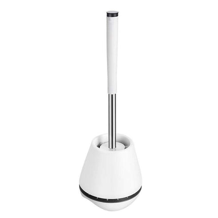 White stainless steel toilet cleaning brush set with long handle and durable bristles