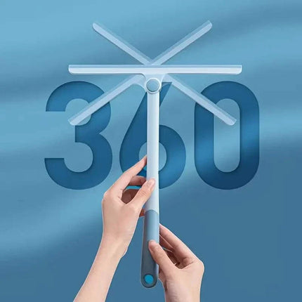 Long-handle shower squeegee with rubber blade for easy cleaning of glass surfaces