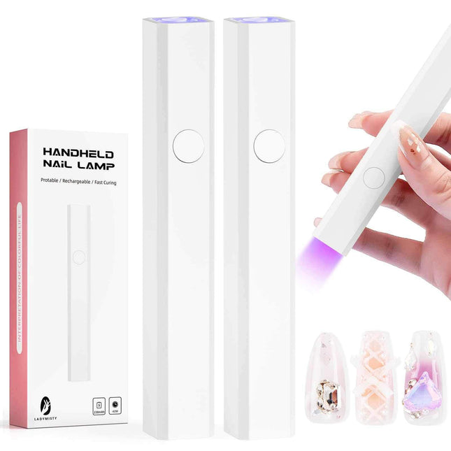 LadyMisty 2 Pack UV Light handheld gel nail lamps with USB charging and dual timer settings