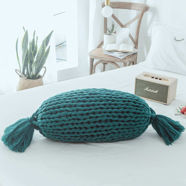 Handmade solid color wool sofa cushion in dark green, grey, pink, and white for stylish home decor