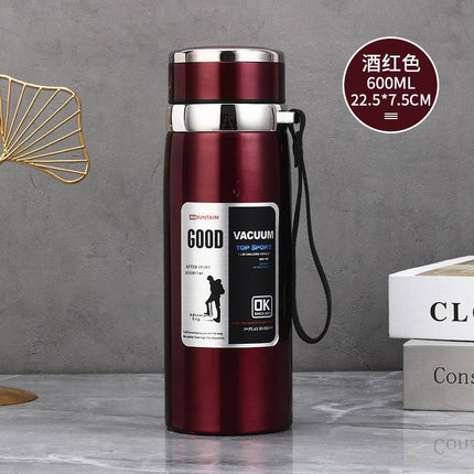 Stainless steel insulated tea cup 1000ml with leak-proof lid for outdoor use