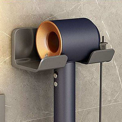 Bathroom hair dryer holder no drill multi-function rack in white, black, and gray for organizing hair tools in bathrooms