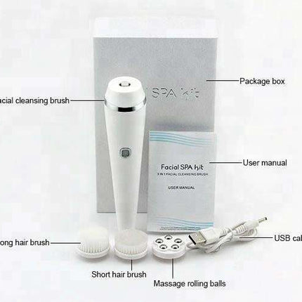 Multifunctional handmade acrylic facial cleansing brush with three brush heads and massage feature