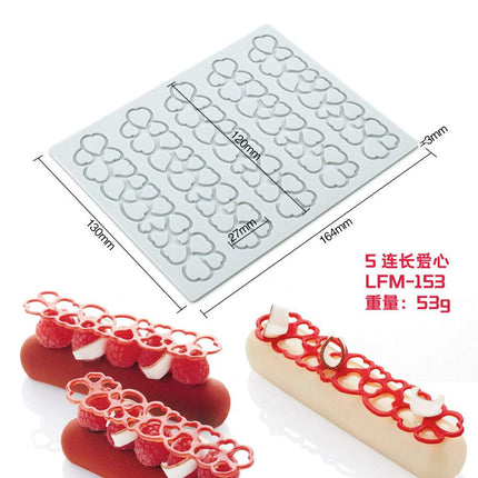 Heart Leaf Lace silicone cake decoration mold with intricate lace and heart-shaped leaf patterns in grey silicone