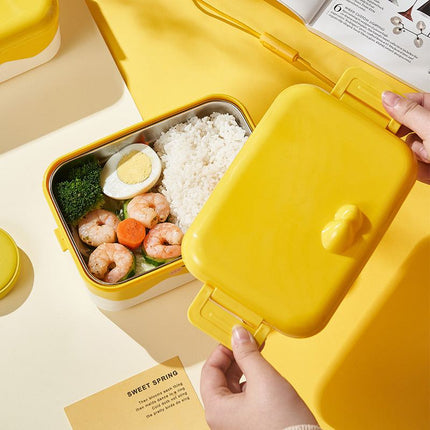 Cute cartoon stainless steel lunch box with yellow chicken design for work and school meals