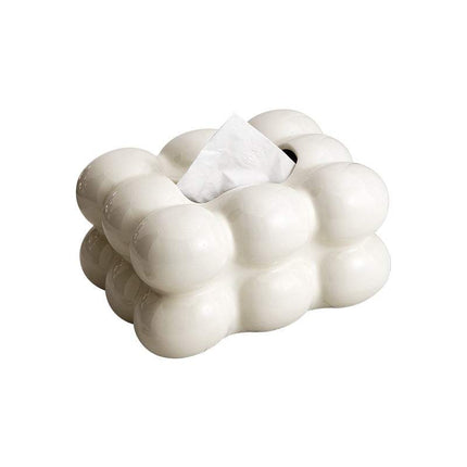 Modern minimalist ceramic Cotton Candy Tissue Box with electroplated finish in white, silver, and milk yellow colors