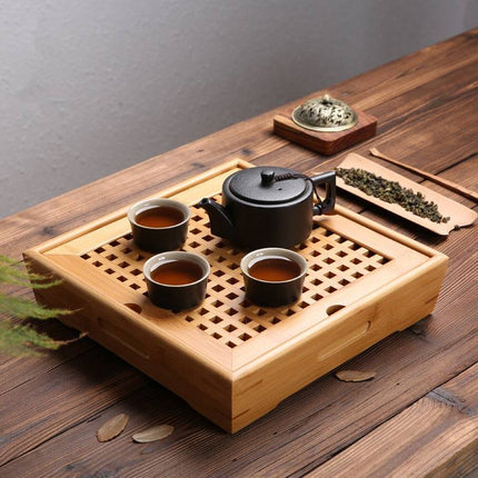 Minimalist bamboo tea tray set for home and office, durable and eco-friendly design